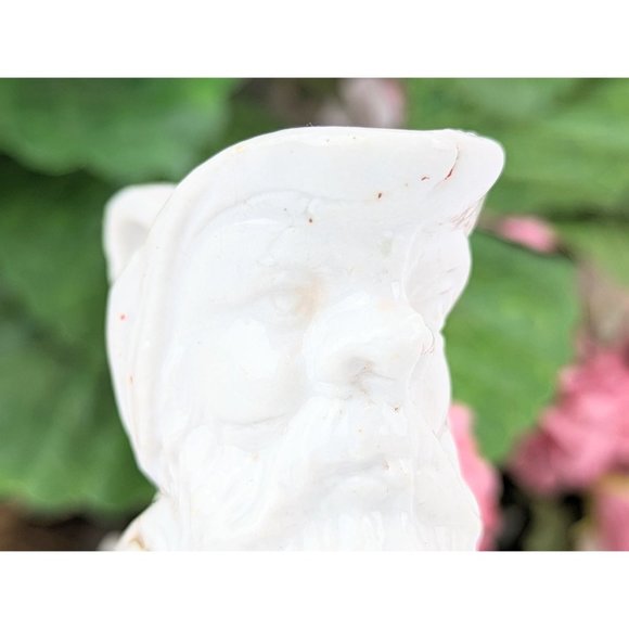 Antique White Miniature Porcelain Pitcher Old Man Face Mini Bud Vase Gold Trim - Picture 4 of 6